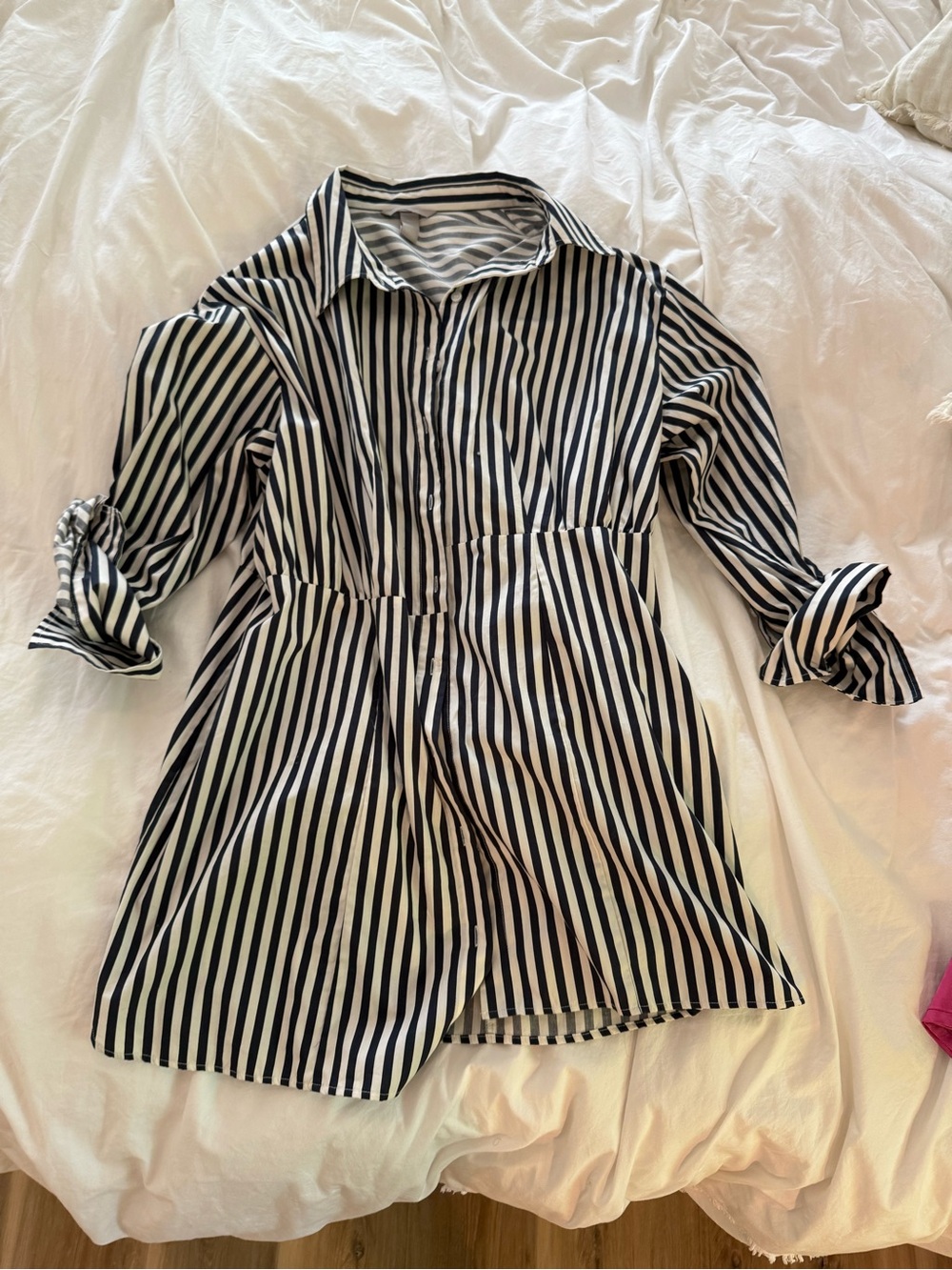 Classy Navy and White Striped Button down blouse.